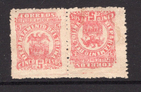 COLOMBIAN STATES - TOLIMA - 1903 - TOLIMA - VARIETY: 5p pale scarlet, a fine mint TETE-BECHE PAIR. Underrated. (SG 91a)  (COL/27707)
