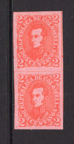 COLOMBIA - 1886 - VARIETY: 2c red on rose 'General Sucre' issue, a fine mint IMPERF PAIR. (SG 121a)  (COL/27797)