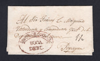 COLOMBIA - 1828 - PRESTAMP: Circa 1828. Cover from BUGA to POPAYAN with fine strike of oval REPUB DE COLOMBIA BUGA DEBE marking in red and rated '1½' in manuscript. Ex Bortfeldt. (This cover is illustrated on page 50 of 'Colombia Postal History Catalogue 1531-1859')  (COL/27861)