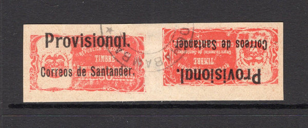 COLOMBIAN STATES - SANTANDER - 1903 - VARIETY: 50c rose 'Postal Fiscal' issue with 'PROVISIONAL CORREOS DE SANTANDER' overprint, a fine cds used TETE-BECHE PAIR. (SG 21b)  (COL/28422)
