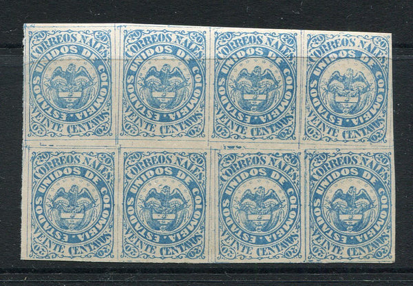 COLOMBIA - 1868 - MULTIPLE: 20c blue a fine mint block of eight with full O.G. (SG 54)  (COL/28846)