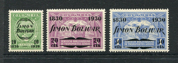 COLOMBIAN AIRMAILS - SCADTA - 1930 - COMMEMORATIVES: 'Death Centenary of Simon Bolivar' overprint issue the set of three fine mint. (SG 70/72)  (COL/2932)