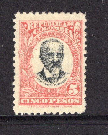 COLOMBIA - 1904 - NUMERAL ISSUE: 5p black & red on yellowish paper 'President Marroquin' issue a fine mint copy. Scarce stamp. (SG 287)  (COL/29365)