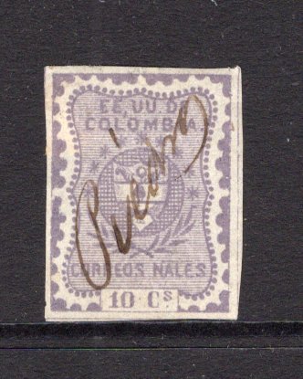 COLOMBIA - 1866 - CLASSIC ISSUES & CANCELLATION: 10c lilac used with fine PIEDRA manuscript cancel. Four good margins. (SG 45)  (COL/29394)