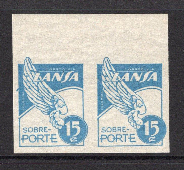 COLOMBIAN AIRMAILS - LANSA - 1950 - VARIETY: 15c new blue 'Wing' issue a fine mint top marginal IMPERF PAIR. Scarce. (SG 3 variety)  (COL/2939)