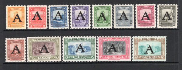 COLOMBIAN AIRMAILS - AVIANCA - 1950 - DEFINITIVES: Large 'A' overprint issue the set of thirteen fine mint. (SG 1/13)  (COL/2942)