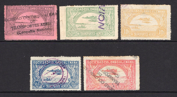 COLOMBIAN AIRMAILS - SCADTA - 1920 - VALIENTE ISSUE: 'Valiente' issue the set of five very fine lightly used. (SG 1/2 & 12/14)  (COL/29468)