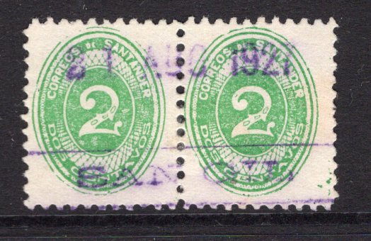 COLOMBIAN PRIVATE EXPRESS COMPANIES - 1926 - CORREO RAPIDO DE SANTANDER: 2c green 'Correo Rapido de Santander' EXPRESS issue a superb used pair with SAN GIL boxed cancel dated 21 AUG 1927. Scarce. (Hurt & Williams #S9)  (COL/2965)