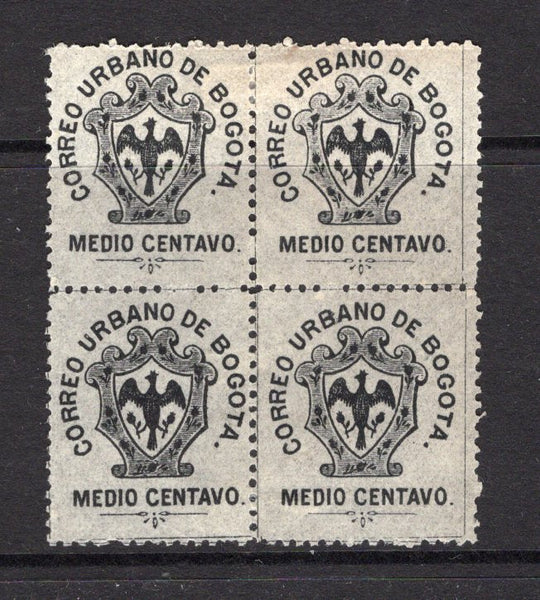 COLOMBIAN PRIVATE EXPRESS COMPANIES - 1889 - CORREO URBANO DE BOGOTA: ½c black on pelure paper 'Correo Urbano de Bogota' local issue, perf 13½, a fine mint block of four.  (COL/2972)