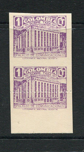 COLOMBIA - 1939 - PROOF: 1c violet 'P.O. Rebuilding Fund' issue a fine IMPERF PROOF PAIR on off white paper. (As SG 524)  (COL/31295)