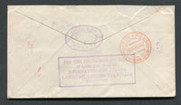 COLOMBIAN AIRMAILS - SCADTA - 1923 - CONSULAR AGENTS CACHETS: Cover franked with 1923 10c blue national issue and 1923 30c dull blue SCADTA issue (SG 398 & 41) tied by BOGOTA SCADTA cds's in red dated 22. II. 1923. Addressed to MANCHESTER, UK with fine strike of boxed 'Use the Colombian Airmail ! It saves you 10 Days ! Information and Stamps Langstaff, Ehrenberg & Pollak, Liverpool' British consular agents cachet in purple on reverse with BARRANQUILLA SCADTA transit cds.  (COL/31511)
