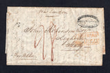 COLOMBIA - 1855 - FORWARDING AGENT & BRITISH POST OFFICE: Folded letter with light strike of CARTHAGENA cds of the British Post Office on reverse dated JAN 13 1855 with fine strike of oval RECEIVED & FORWARDED BY DRUCE, ECKART & Co. CARTHAGENA. N.G. marking in black with additional strike on front. Addressed to ITALY with boxed COLONIES ART 13 French transit mark, British transit cds on reverse along with LIVORNO arrival cds.  (COL/31574)