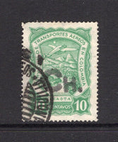 COLOMBIAN AIRMAILS - SCADTA - 1923 - CONSULAR ISSUE: 10c bright green Scadta 'Consular' issue with 'CH.' handstamp in black for use in CHILE. A fine used copy with part BARRANQUILLA cds. Small corner fault. 2007 Colomphil (Dieter Bortfeldt) certificate accompanies. (SG 45H)  (COL/31904)
