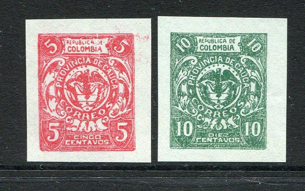 COLOMBIAN STATES - CAUCA - 1905 - CINDERELLA: 5c red and 10c green BOGUS issue inscribed 'Provincia de Cauca' imperf, both fine unused.  (COL/33325)