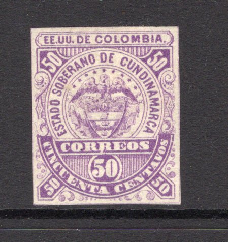 COLOMBIAN STATES - CUNDINAMARCA - 1877 - CLASSIC ISSUES: 50c mauve 'Arms' issue on wove paper (1882 printing), a fine mint four margin copy. (SG 7)  (COL/33340)