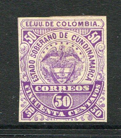 COLOMBIAN STATES - CUNDINAMARCA - 1877 - CLASSIC ISSUES: 50c mauve 'Arms' issue on wove paper (1883 printing), a fine mint four margin copy. (SG 7)  (COL/33341)