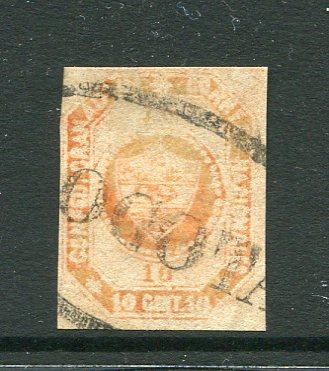 COLOMBIA - 1859 - CLASSIC ISSUES: 10c buff 'First Issue' a fine used copy with part oval BOGOTA cancel in black, four margins. (SG 4a)  (COL/33602)