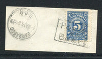 COLOMBIA - 1908 - CANCELLATION & MARITIME: 5c blue 'Numeral' issue tied on piece by fine complete strike of boxed 'POSTED ON BOARD' Barbados maritime cancel with BARBADOS cds dated 1 MAY 1914 alongside. (SG 297)  (COL/33644)