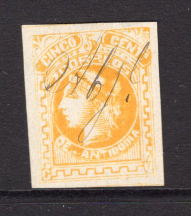 COLOMBIAN STATES - ANTIOQUIA - 1883 - ANTIOQUIA - CANCELLATION: 5c yellow on laid paper used with ABJL (Abejorral) manuscript cancel. (SG 47)  (COL/33669)