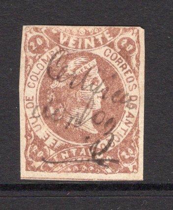 COLOMBIAN STATES - ANTIOQUIA - 1882 - CANCELLATION: 20c brown on wove paper used with CERTIFICACION '03 manuscript cancel. (SG 42)  (COL/33670)