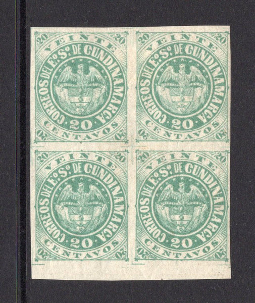 COLOMBIAN STATES - CUNDINAMARCA - 1877 - MULTIPLE: 20c green 'Arms' issue on wove paper, a fine mint bottom marginal block of four. (SG 6)  (COL/33685)