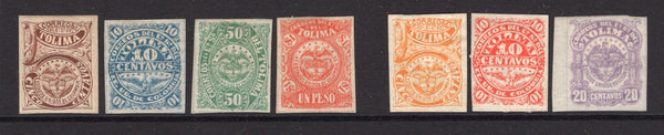 COLOMBIAN STATES - TOLIMA - 1879 - CLASSIC ISSUES: 'Arms' issue, the set of four plus the 1883 reissue in new colours all fine mint. (SG 18/24)  (COL/33690)