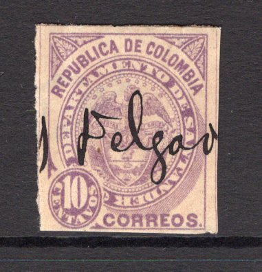 COLOMBIAN STATES - SANTANDER - 1887 - CANCELLATION: 10c violet used with part '...DELGADO' manuscript cancel. Unrecorded in the literature on Santander manuscript cancels. (SG 9)  (COL/33697)