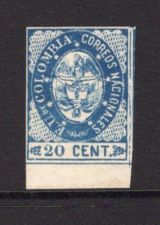 COLOMBIA - 1865 - CLASSIC ISSUES: 20c blue, a mint bottom marginal copy with full gum and four margins. Very fine. (SG 35)  (COL/34046)