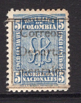 COLOMBIA - 1909 - DEPARTMENTAL ISSUE: 5c blue 'AR' issue with boxed 'CORREOS DEPARTA MENTALES' official opt in black, a fine mint copy. A scarce & underrated issue. (SG D343)  (COL/34243)