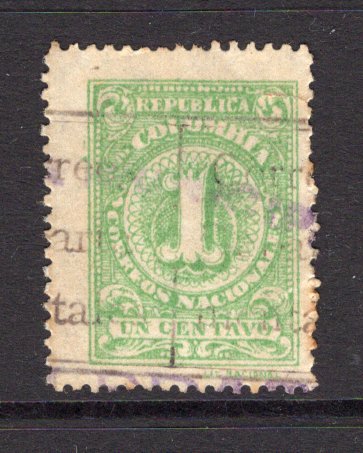 COLOMBIA - 1909 - DEPARTMENTAL ISSUE: 1c green 'Numeral' issue, perf 13½ with boxed 'CORREOS DEPARTA MENTALES' official opt in black, a fine lightly used copy. A scarce & underrated issue. (SG Unlisted)  (COL/34249)