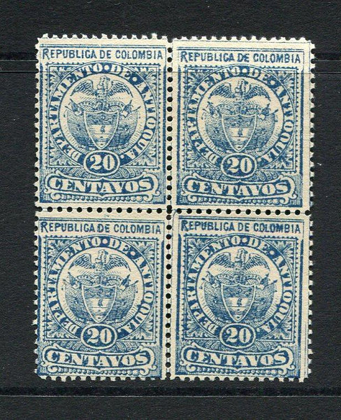 COLOMBIAN STATES - ANTIOQUIA - 1889 - MULTIPLE: 20c blue 'Arms' issue, a fine unused block of four. Uncommon in multiples. (SG 78)  (COL/34258)