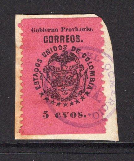 COLOMBIA - 1900 - 1000 DAYS WAR - CUCUTA ISSUE: 5c black on deep pink first 'Cucuta' PROVISIONAL issue inscribed 'Gobierno Provisorio', a fine lightly used copy tied on piece. (SG 191d)  (COL/34969)