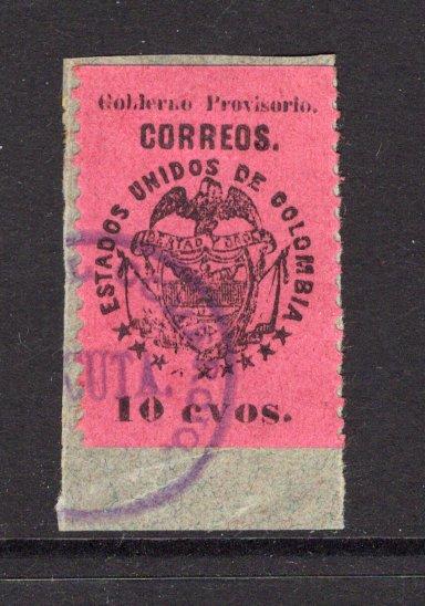 COLOMBIA - 1900 - 1000 DAYS WAR - CUCUTA ISSUE: 10c black on deep pink first 'Cucuta' PROVISIONAL issue inscribed 'Gobierno Provisorio', a fine lightly used copy tied on piece. (SG 191e)  (COL/34973)