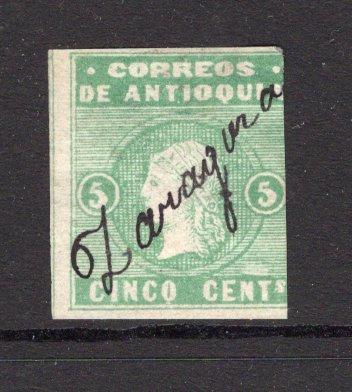 COLOMBIAN STATES - ANTIOQUIA - 1875 - CANCELLATION: 5c green on wove paper with white figures of value, a fine used copy with ZARAGOZA manuscript cancel, three large margins, touching at right. (SG 23)  (COL/35000)