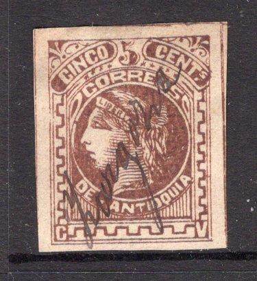 COLOMBIAN STATES - ANTIOQUIA - 1883 - CANCELLATION: 5c brown on wove paper used with ZARAGOZA manuscript cancel. (SG 53)  (COL/35009)