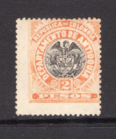 COLOMBIAN STATES - ANTIOQUIA - 1896 - ARMS ISSUE: 2p black & orange 'Bi-coloured' ARMS issue, a fine mint copy. Difficult stamp. (SG 104)  (COL/35020)
