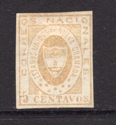 COLOMBIA - 1861 - CLASSIC ISSUES: 5c pale yellow 'United States of New Granada' issue a very fine four margin copy mint with full gum. Rare as such. (SG 12a)  (COL/35052)