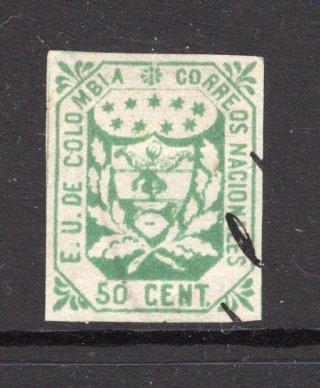 COLOMBIA - 1863 - CLASSIC ISSUES: 50c green, a superb used copy with small part manuscript cancel, four margins. (SG 29)  (COL/35066)