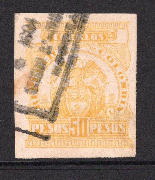 COLOMBIA - 1902 - 1000 DAYS WAR: 50p orange on pale rose 'Bogota' issue, a fine used copy with part boxed cancel. Uncommon & underrated stamp. (SG 205A)  (COL/35128)