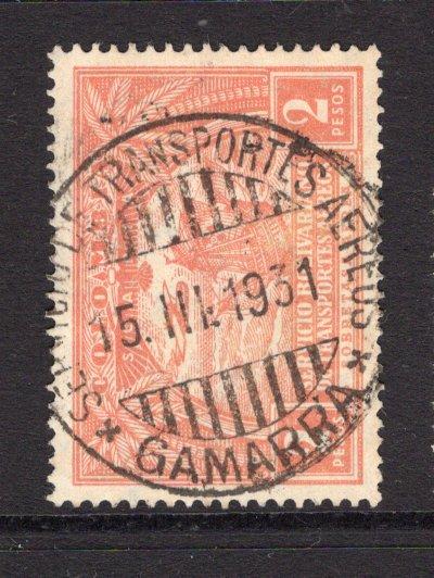 COLOMBIAN AIRMAILS - SCADTA - 1929 - CANCELLATION: 2p dull red used with superb complete strike of GAMARRA SCADTA cds dated 15 III. 1931. A scarce cancel. (SG 66)  (COL/35144)