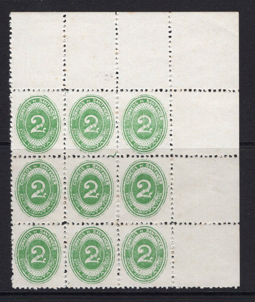 COLOMBIAN PRIVATE EXPRESS COMPANIES - 1926 - CORREO RAPIDO DE SANTANDER: 2c green 'Correo Rapido de Santander' EXPRESS issue a superb unused corner marginal block of nine. (Hurt & Williams #S9)  (COL/35158)
