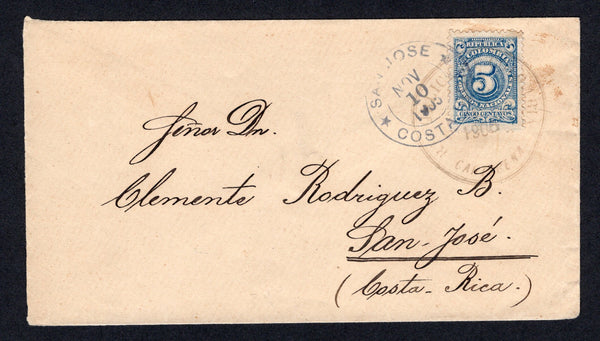 COLOMBIA - 1905 - DESTINATION: Cover franked with single 1905 5c blue 'Numeral' issue (SG 280) tied by CARTAGENA cds dated NOV 1905. Addressed to COSTA RICA with SAN JOSE arrival cds on front.  (COL/35176)
