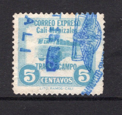 COLOMBIAN PRIVATE EXPRESS COMPANIES - 1952 - TRANSOCAMPO: 5c light blue 'Trans-Ocampo' EXPRESS issue showing picture of a Bus, established to run a service from Cali to Manizales, a fine used copy with part TRANSOCAMPO CALI cancel dated OCT 15 1955. Scarce.  (COL/37067)