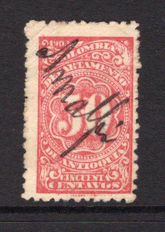COLOMBIAN STATES - ANTIOQUIA - 1903 - CANCELLATION: 50c rose used with AMALFI manuscript cancel. Small thin on reverse. (SG 165)  (COL/37267)