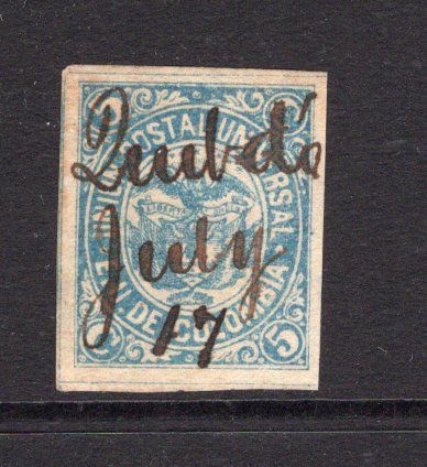 COLOMBIA - 1881 - CANCELLATION: 5c blue 'UPU' issue (Original type) used with fine QUIBDO JULY 17 manuscript cancel. Four large margins. (SG 95)  (COL/37713)