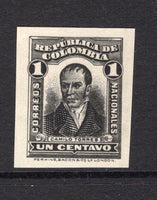 COLOMBIA - 1917 - PROOF: 1c 'Torres' PORTRAIT issue, a fine IMPERF PROOF in black on thick paper by Perkins Bacon. Very fine & attractive. (As SG 358)  (COL/37738)