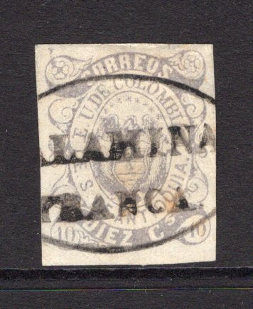 COLOMBIAN STATES - ANTIOQUIA - 1869 - CANCELLATION: 10c lilac used with fine strike of oval SALAMINA FRANCA cancel in black. A scarce national cancel on states issue. (SG 8)  (COL/38006)