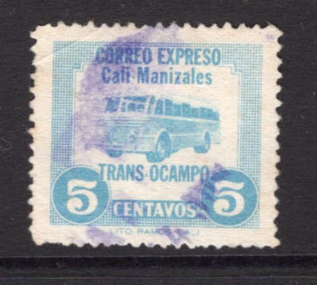 COLOMBIAN PRIVATE EXPRESS COMPANIES - 1952 - TRANSOCAMPO: 5c light blue 'Trans-Ocampo' EXPRESS issue showing picture of a Bus, established to run a service from Cali to Manizales, a fine lightly used copy. Scarce.  (COL/38494)