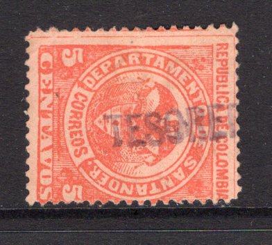 COLOMBIAN STATES - SANTANDER - 1892 - CANCELLATION: 5c red on buff used with good strike of straight line 'TESORERIA' cancel in purple. (SG 14)  (COL/39709)