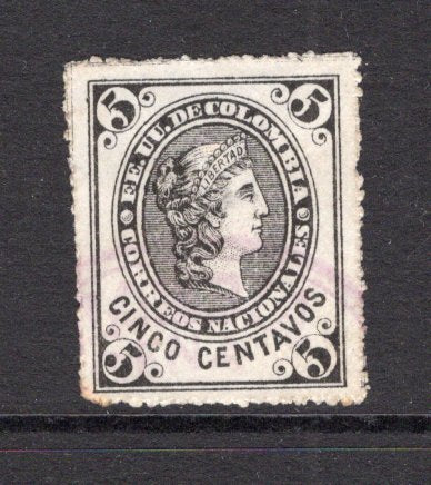 COLOMBIA - 1881 - VARIETY: 5c black on lilac 'Liberty' issue privately pin perf 15-16. A fine lightly used example. (SG 104 variety)  (COL/39934)